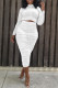 White Fashion Casual Solid Fold Turtleneck Long Sleeve Two Pieces