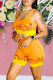 Orange Casual Print Patchwork U Neck Sleeveless Two Pieces