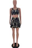 Yellow Sexy Print Patchwork Square Collar Sleeveless Two Pieces