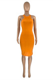 Yellow Sexy Casual Solid Vests O Neck Sleeveless Dress Dresses