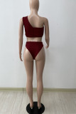 Deep Blue Casual Solid Patchwork Asymmetrical Swimwears