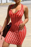 Red Sexy Print Patchwork U Neck Pencil Skirt Dresses