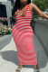 Red Sexy Casual Striped Print Basic U Neck Vest Dress Dresses