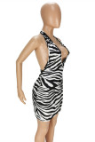 Black Fashion Sexy Print Backless Halter Sleeveless Dress
