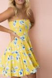 Red Fashion Street Print Patchwork Strapless A Line Dresses
