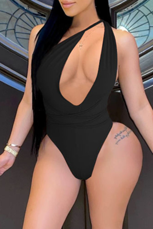 Black Fashion Sexy Solid Hollowed Out Backless Swimwears