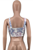 White Fashion Sexy Print Backless Spaghetti Strap Tops