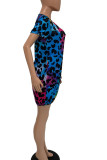 Leopard Print Casual Print Patchwork O Neck Straight Dresses