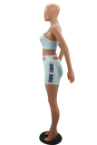 Pink Sportswear Print Patchwork Square Collar Sleeveless Two Pieces