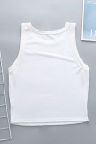 Cream White Fashion Casual Print Vests O Neck Tops