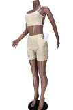 Light Yellow Sexy Casual Solid Backless Spaghetti Strap Sleeveless Two Pieces