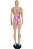 Purple Fashion Sexy Print Backless Swimwears