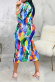 Multicolor Sexy Print Patchwork Half A Turtleneck Pencil Skirt Dresses