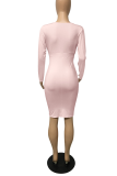 Color Blue Sexy Solid Patchwork V Neck Pencil Skirt Dresses