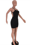 Black Fashion Sexy Solid Backless Strap Design Spaghetti Strap Sleeveless Dress