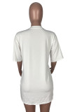White Fashion Casual Letter Print Basic O Neck Short Sleeve T-shirt Dress