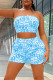 Light Blue Fashion Sexy Print Backless Strapless Sleeveless Two Pieces