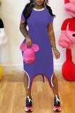 Purple Casual Solid Patchwork O Neck Irregular Dress Dresses