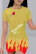 Yellow Casual Print Letter O Neck Pencil Skirt Dresses