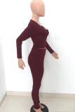 Apricot Casual Solid Split Joint V Neck Long Sleeve Two Pieces