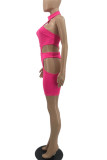 Pink Sexy Solid Hollowed Out Patchwork Halter Skinny Rompers