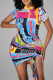 Blue Sexy Print Patchwork O Neck Irregular Dress Dresses