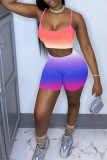 Purple Sexy Gradual Change Patchwork Spaghetti Strap Sleeveless Two Pieces