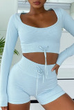 Yellow Casual Solid Patchwork Frenulum V Neck Long Sleeve Two Pieces