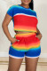 Red Casual Striped Print Patchwork O Neck Short Sleeve Two Pieces