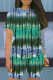 Light Blue Casual Print Patchwork O Neck Short Sleeve Two Pieces