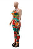 Multicolor Fashion Sexy Print Hollowed Out Backless One Shoulder Skinny Jumpsuits