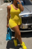 Yellow Casual Solid Patchwork U Neck Sleeveless Two Pieces
