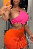 Pink Fashion Sexy Patchwork Backless Halter Sleeveless Dress