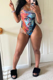 Multicolor Fashion Sexy Print Backless Swimwears