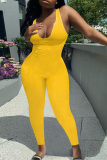 Red Sexy Solid Patchwork U Neck Skinny Jumpsuits