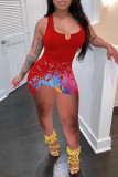 Red Sexy Casual Print Basic U Neck Vest Dress