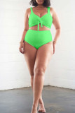 Pink Casual Solid Frenulum Fold Swimwears