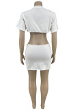 Rose Red Fashion Sexy Solid Hollowed Out O Neck Short Sleeve Dress