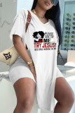 White Casual Print Patchwork High Opening O Neck Short Sleeve Two Pieces