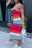 Pink Casual Print Patchwork U Neck Pencil Skirt Dresses