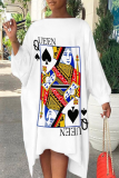 White Casual Print Patchwork O Neck Irregular Dress Dresses