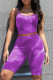 Purple Sexy Casual Print Backless Spaghetti Strap Sleeveless Two Pieces