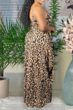 Leopard Print Sexy Print Patchwork Spaghetti Strap Lantern Dress Dresses