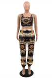 Multicolor Fashion Sexy Print Vests Pants U Neck Sleeveless Two Pieces
