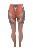 Orange Fashion Casual Print Basic Skinny High Waist Shorts