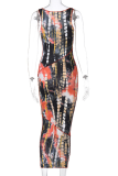 Red Sexy Print Patchwork O Neck Pencil Skirt Dresses