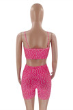 Pink Sexy Casual Print Backless Spaghetti Strap Sleeveless Two Pieces