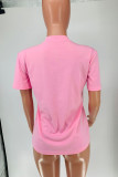 Pink Fashion Casual Letter Print Basic O Neck T-Shirts