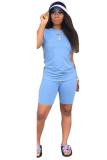 Blue Fashion Casual Slim fit Solid Two Piece Suits Regular Short Sleeve