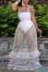 White Sexy Solid Flounce Mesh Swimwears